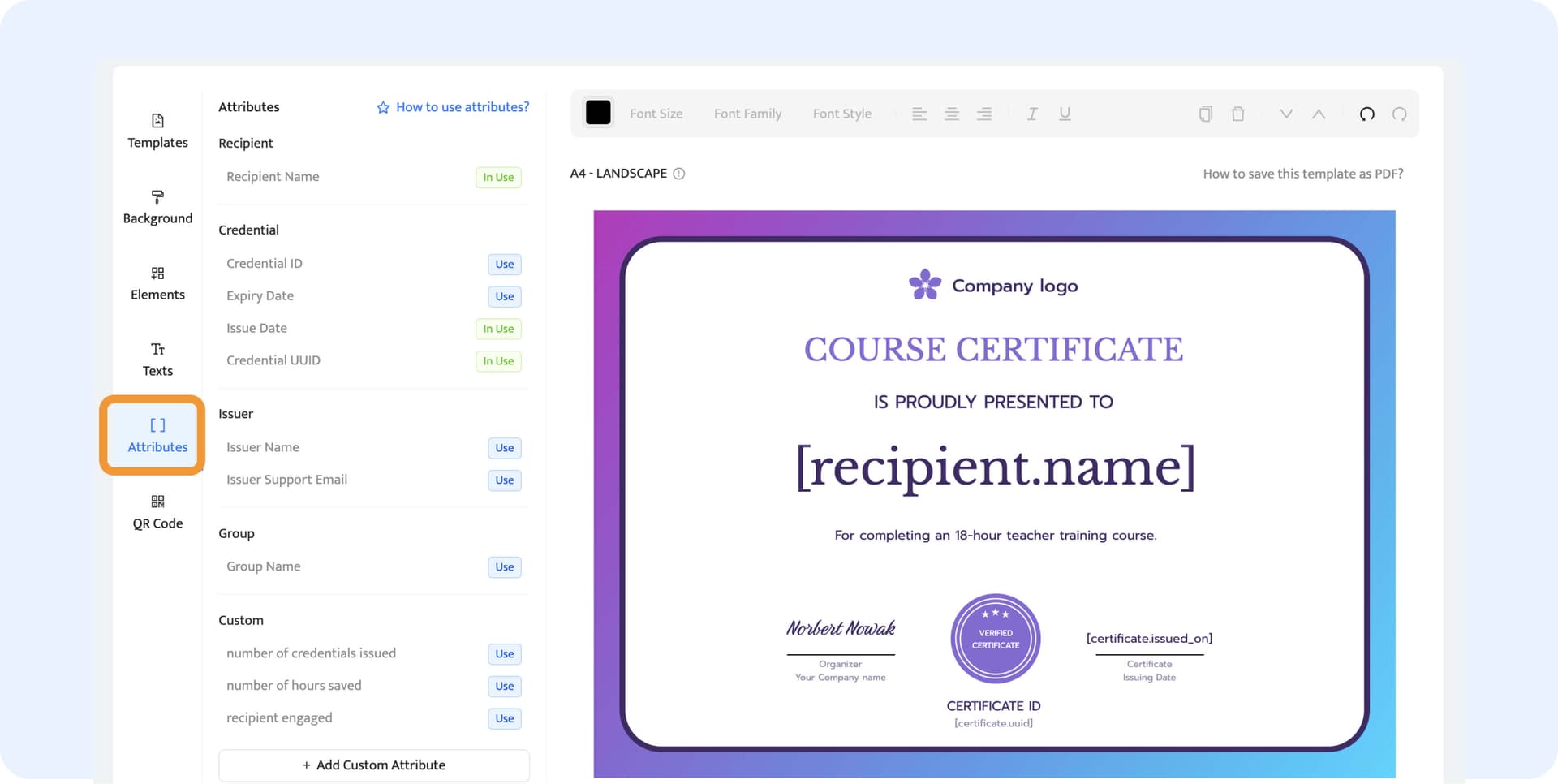 Adding dynamic attributes to streamline certificate generation. Adding dynamic attributes to streamline certificate generation.