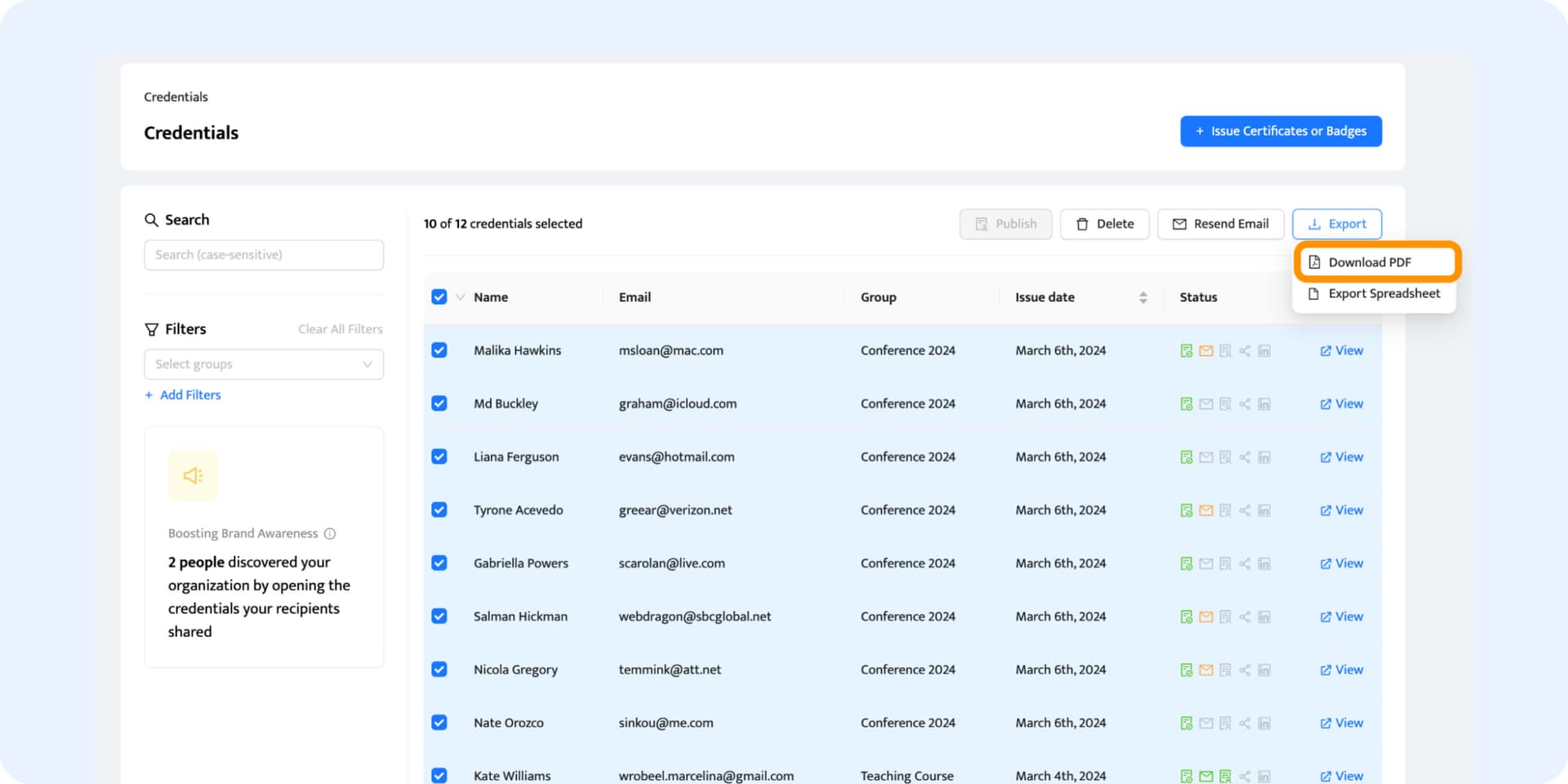 Downloading all credentials to PDF file via Certifier dashboard. Downloading all credentials to PDF file via Certifier dashboard.