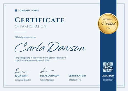 Classy and formal participation certificate template landscape Classy and formal participation certificate template landscape