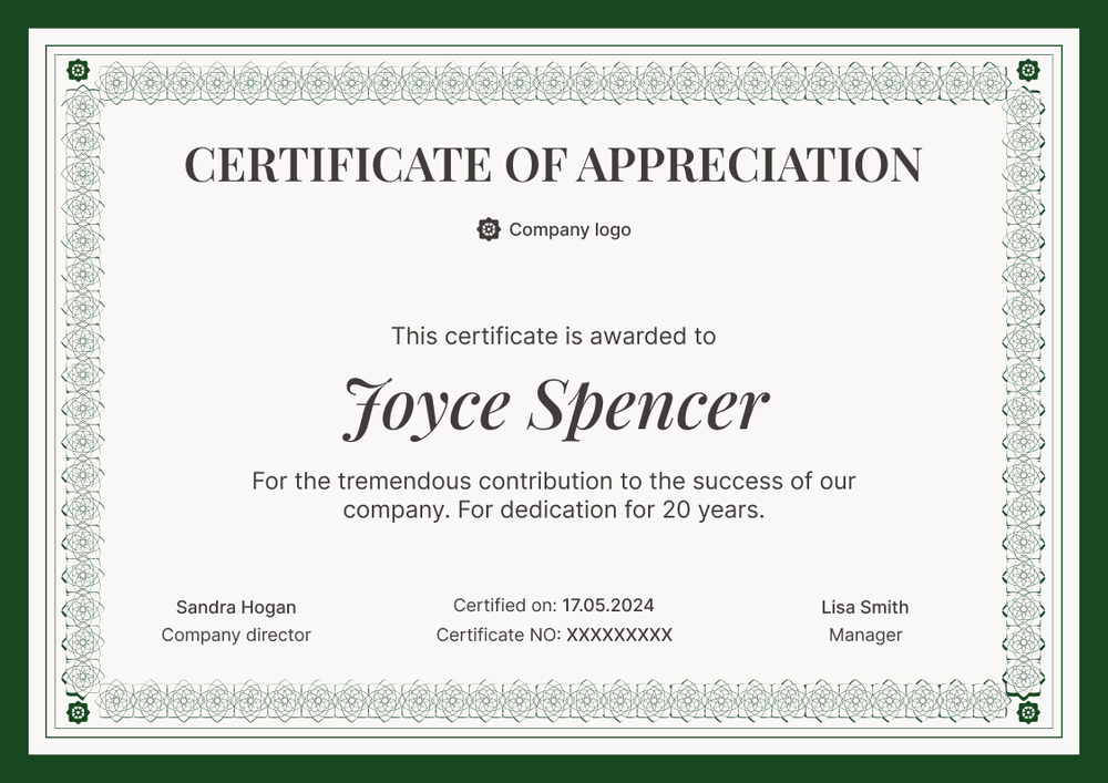 Ornate and professional certificate of appreciation template landscape Ornate and professional certificate of appreciation template landscape