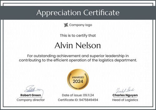 Minimalistic and professional certificate of appreciation landscape Minimalistic and professional certificate of appreciation landscape