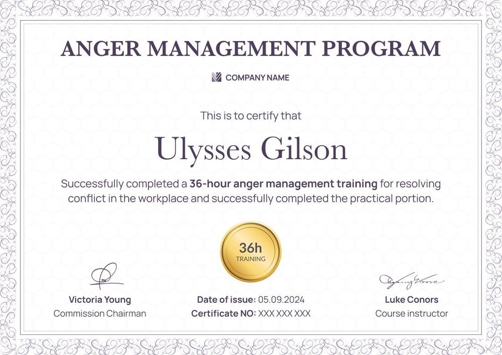 Formal and framed anger management certificate template landscape Formal and framed anger management certificate template landscape