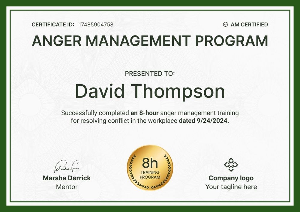 Bold and formal anger management certificate template landscape Bold and formal anger management certificate template landscape
