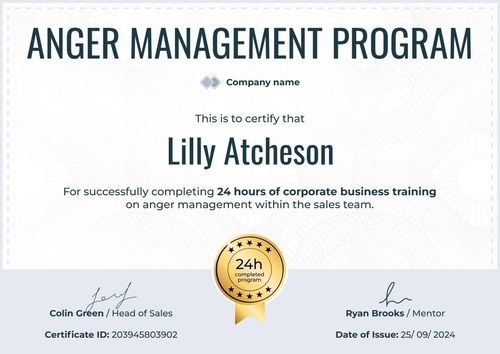 Printable and formal anger management certificate template landscape Printable and formal anger management certificate template landscape