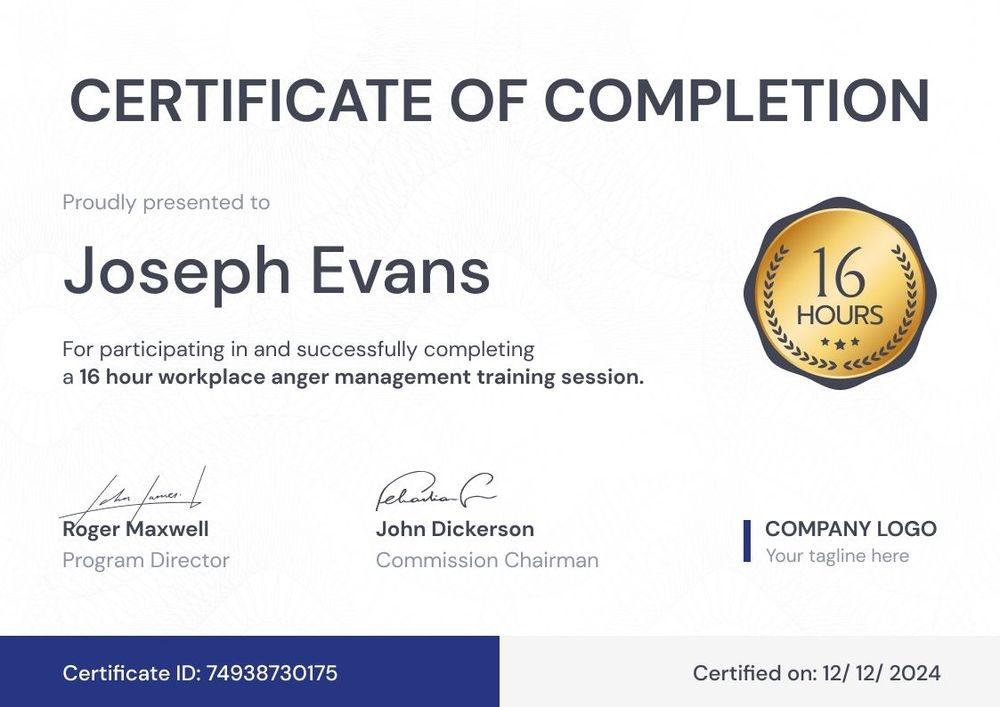 Formal and editable anger management certificate template landscape Formal and editable anger management certificate template landscape