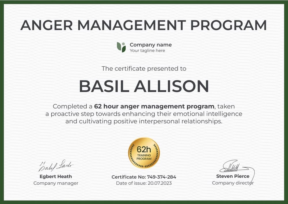 Plain and professional anger management certificate template landscape Plain and professional anger management certificate template landscape