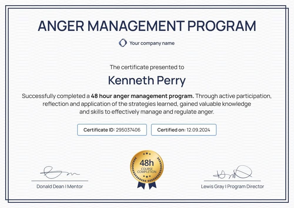 Classic and professional anger management certificate template landscape Classic and professional anger management certificate template landscape
