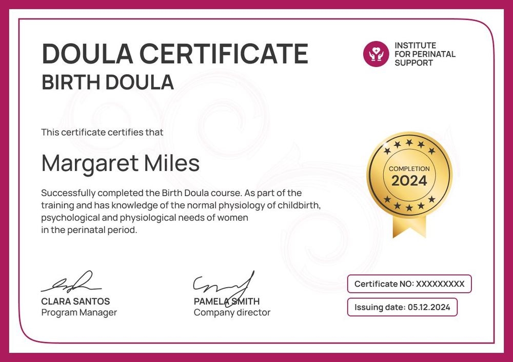Sleek and professional doula certificate template landscape Sleek and professional doula certificate template landscape