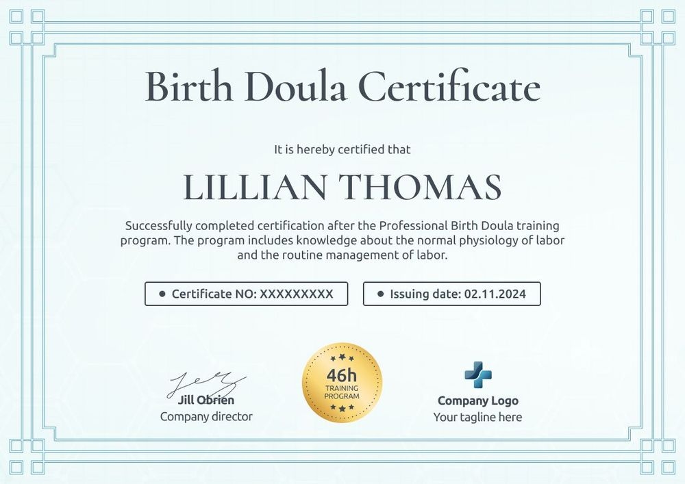 Elegant and professional doula certificate template landscape Elegant and professional doula certificate template landscape