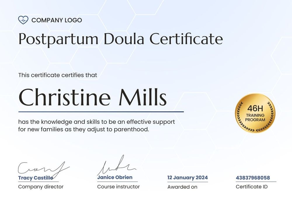 Trendy and professional doula certificate template landscape Trendy and professional doula certificate template landscape