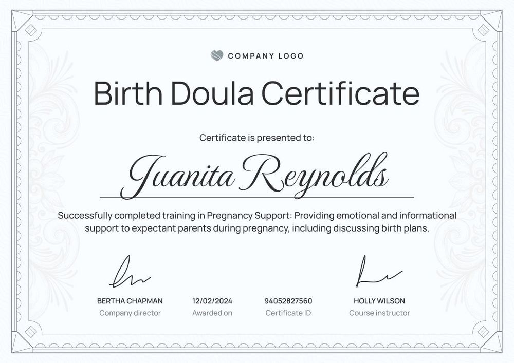 Stylish and professional doula certificate template landscape Stylish and professional doula certificate template landscape