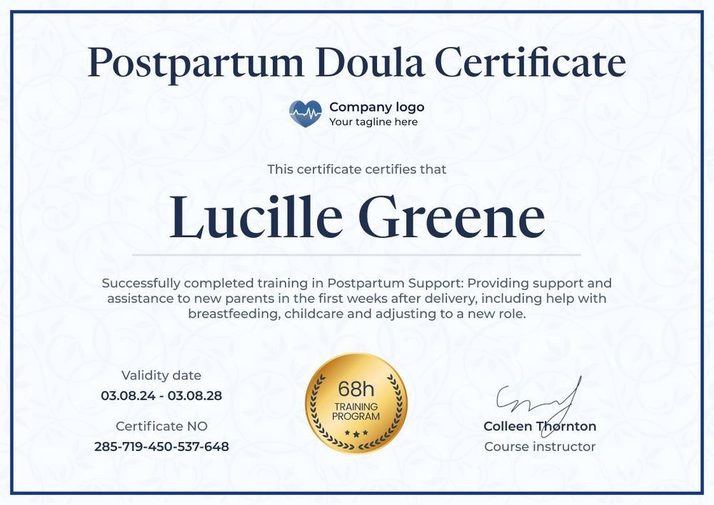 Polished and professional doula certificate template landscape Polished and professional doula certificate template landscape