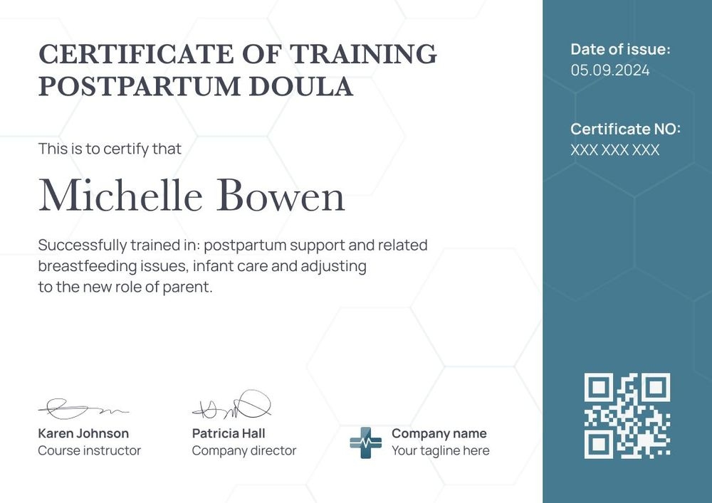 Minimalistic and professional doula certificate template landscape Minimalistic and professional doula certificate template landscape