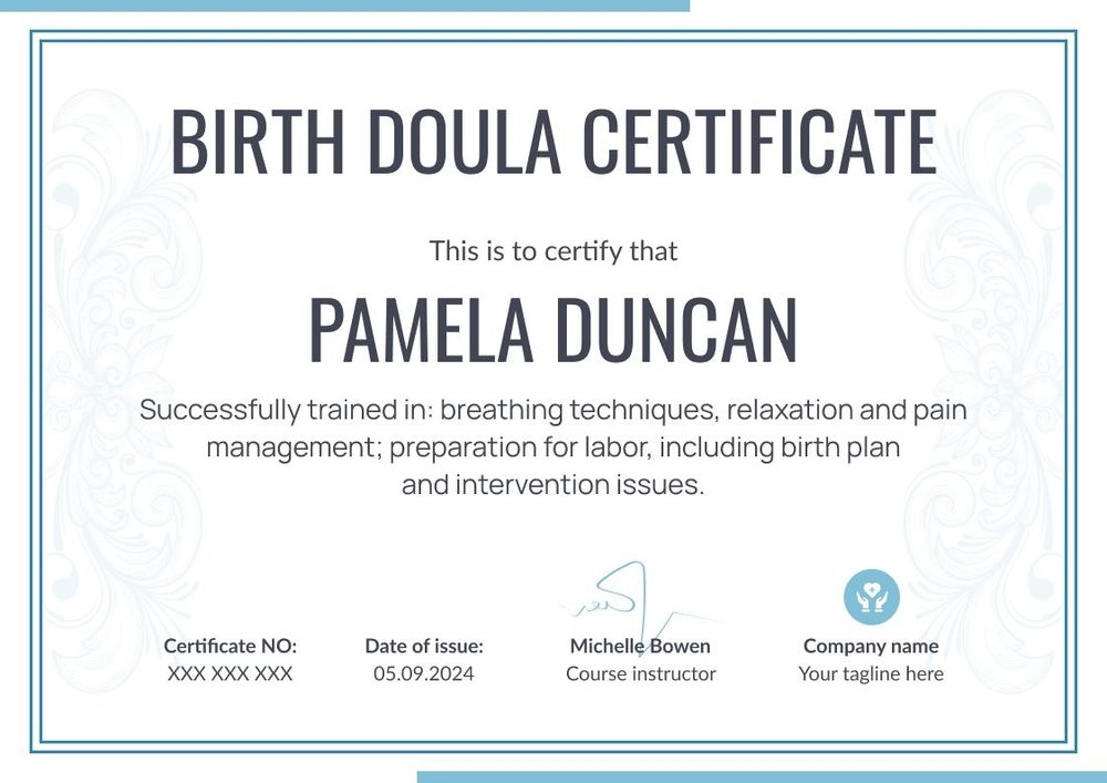 Pure and professional doula certificate template landscape Pure and professional doula certificate template landscape