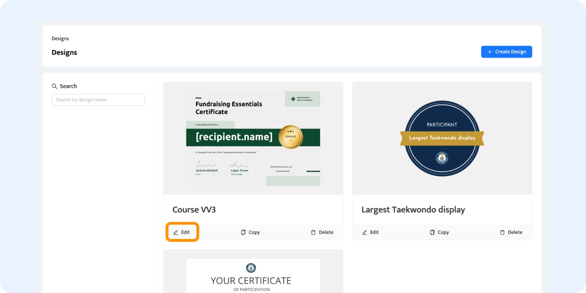 Editing certificate design on multiple issued credentials at once. Editing certificate design on multiple issued credentials at once.