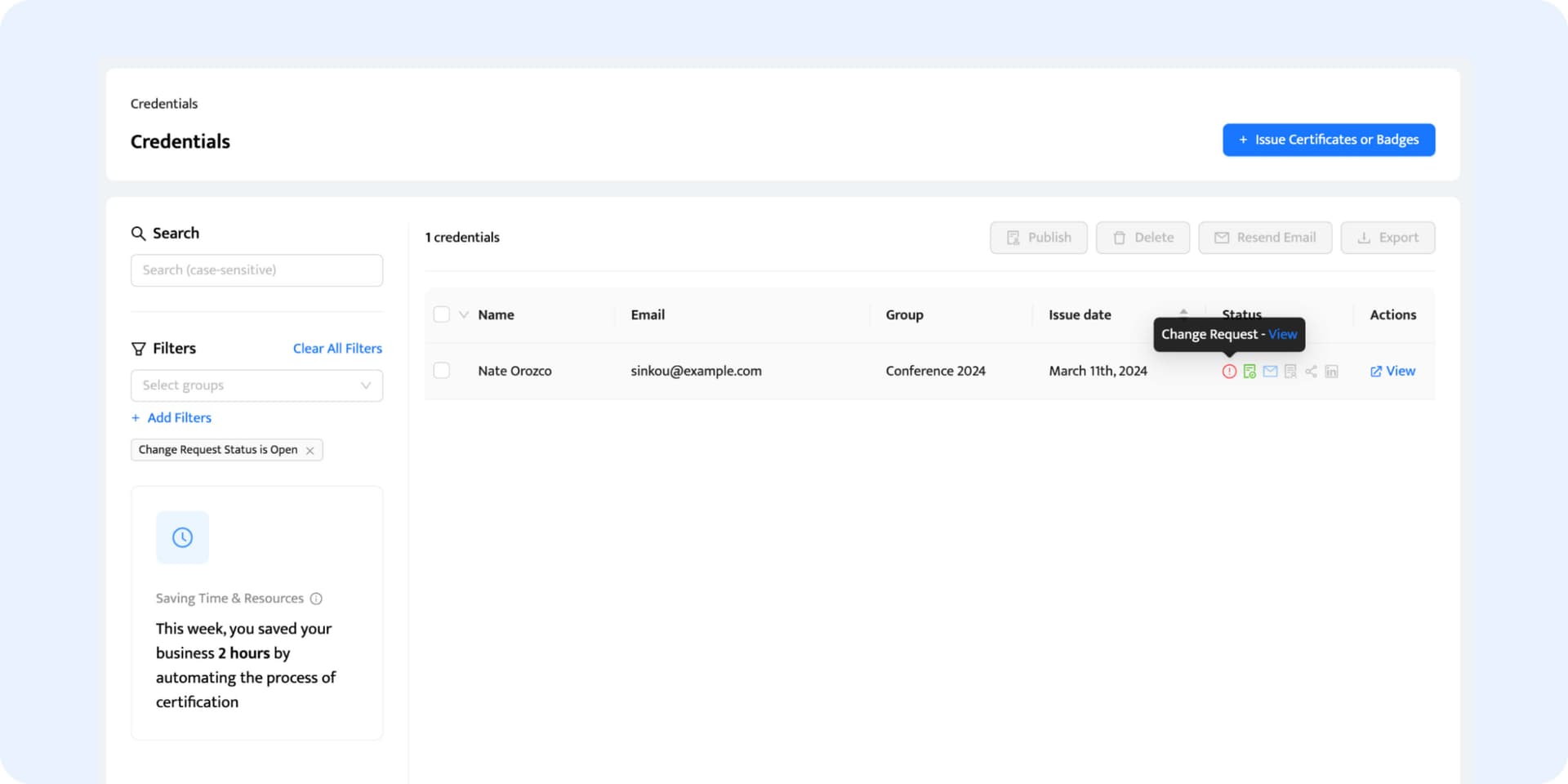 The credential status the issuer can keep track on the Certifier tool. The credential status the issuer can keep track on the Certifier tool.