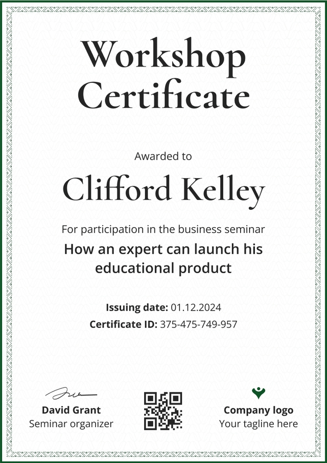Simple and professional workshop certificate template Simple and professional workshop certificate template