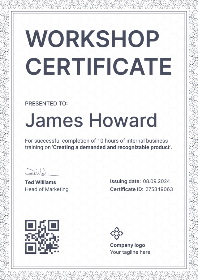 Fancy and professional workshop certificate template Fancy and professional workshop certificate template