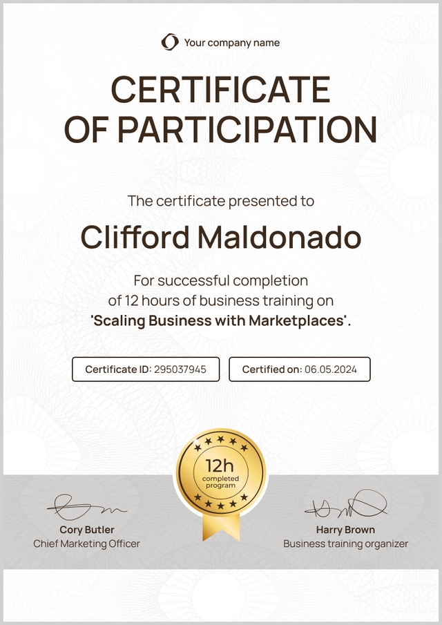 Organized and professional workshop certificate template Organized and professional workshop certificate template