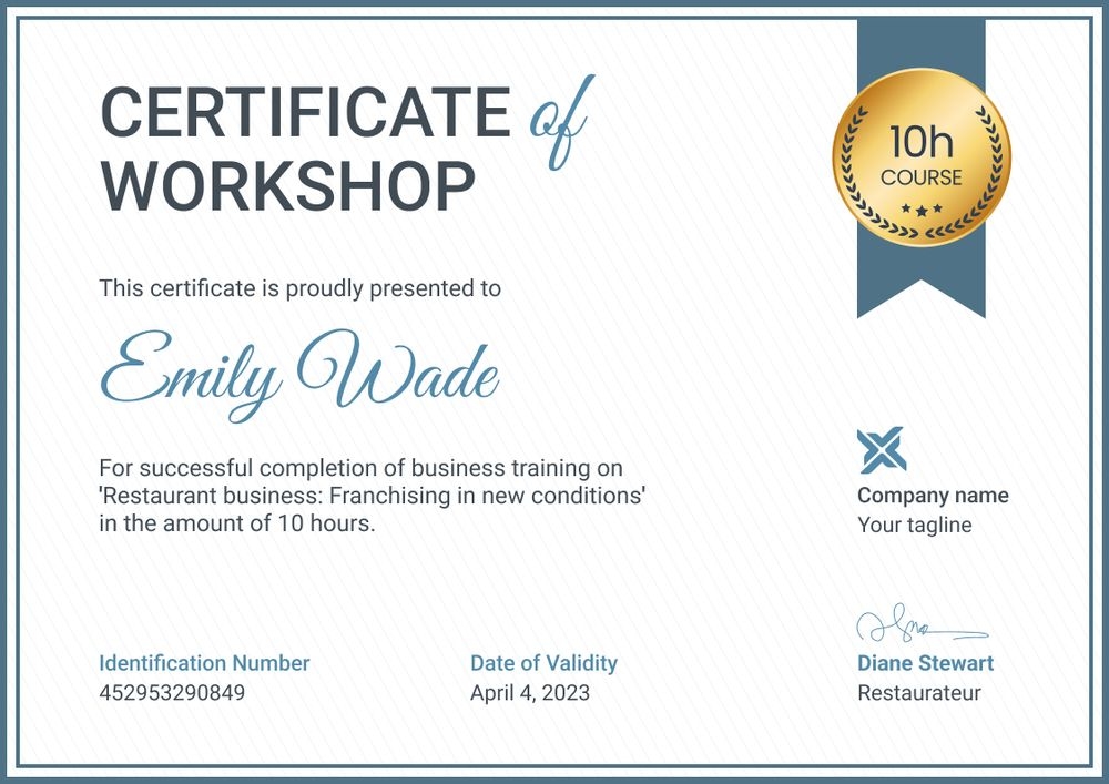 Minimalistic and professional workshop certificate template landscape Minimalistic and professional workshop certificate template landscape