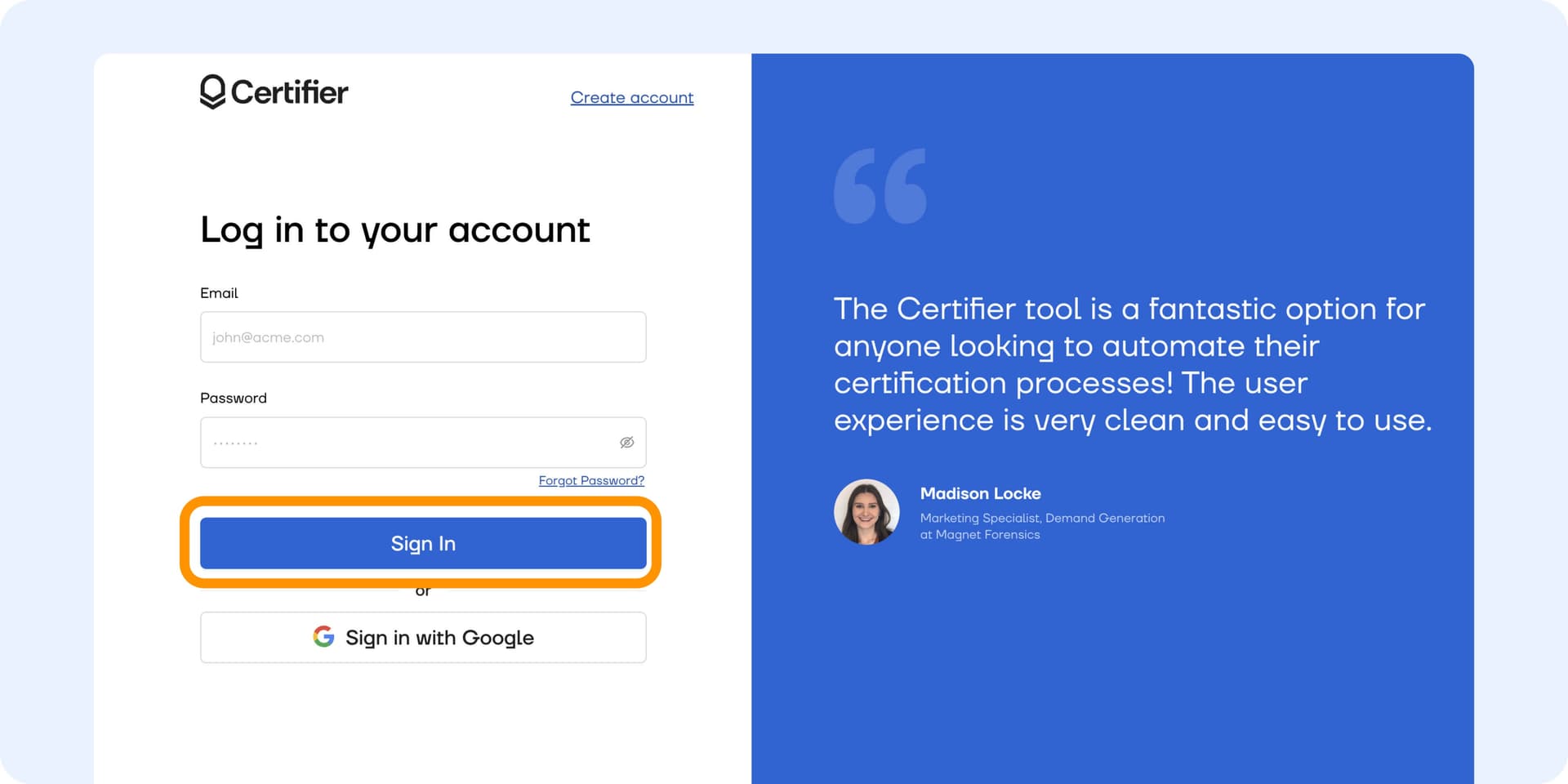 Sign-up page to create an account in Certifier and create LinkedIn credentials. Sign-up page to create an account in Certifier and create LinkedIn credentials.