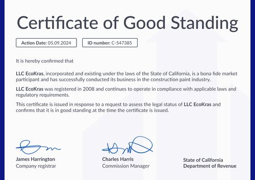 Formal and professional certificate of good standing template landscape Formal and professional certificate of good standing template landscape