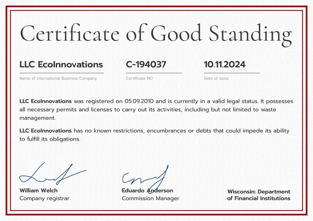 Validated and professional certificate of good standing template landscape Validated and professional certificate of good standing template landscape