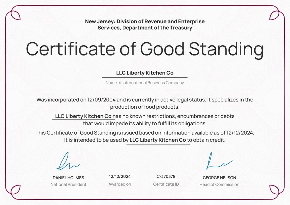 Detailed and professional certificate of good standing template landscape Detailed and professional certificate of good standing template landscape