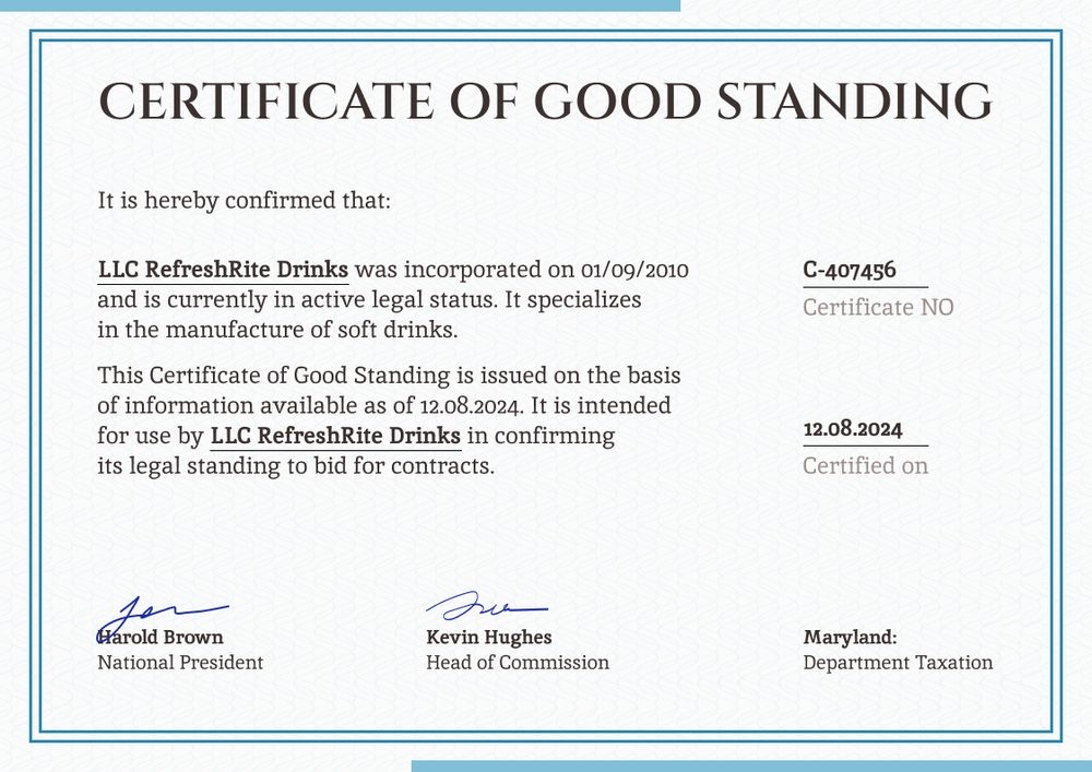 Legitimate and professional certificate of good standing template landscape Legitimate and professional certificate of good standing template landscape
