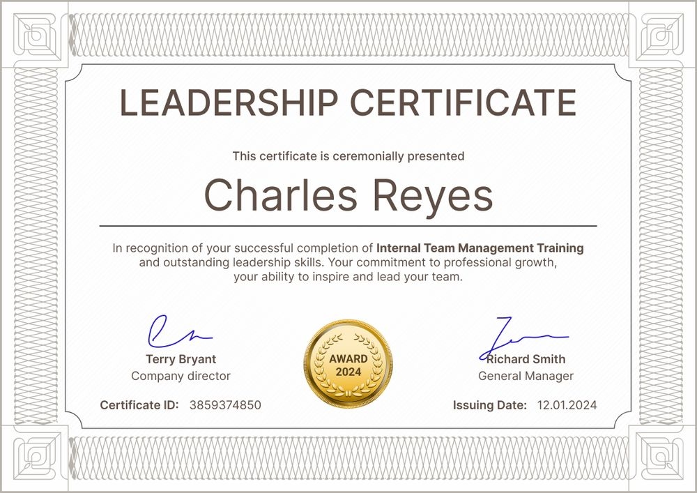 Classic and professional leadership certificate template landscape Classic and professional leadership certificate template landscape
