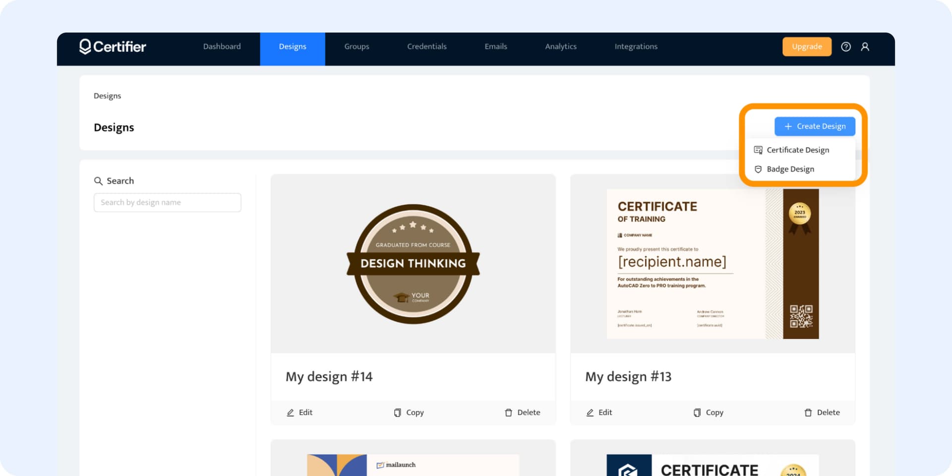 Creating a new certificate design within the PDF certificate generator. Creating a new certificate design within the PDF certificate generator.