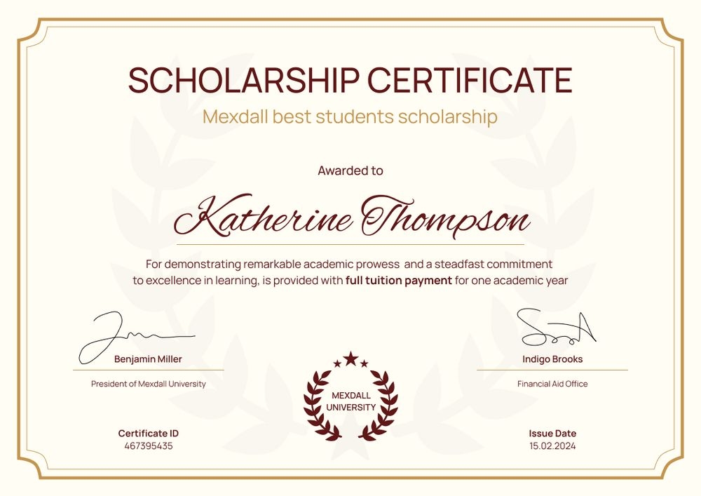 Refined and professional scholarship certificate template landscape Refined and professional scholarship certificate template landscape