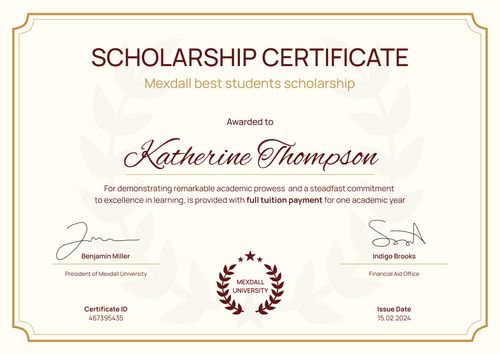 Refined and professional scholarship certificate template landscape Refined and professional scholarship certificate template landscape