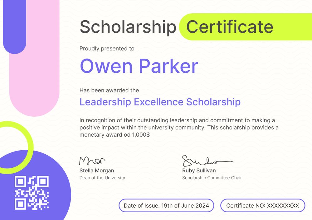 Vibrant and modern scholarship certificate template landscape Vibrant and modern scholarship certificate template landscape