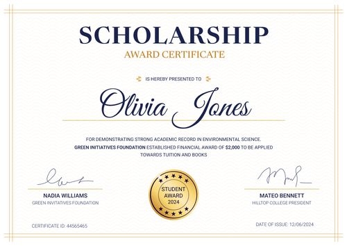 Graceful and formal scholarship certificate template landscape Graceful and formal scholarship certificate template landscape