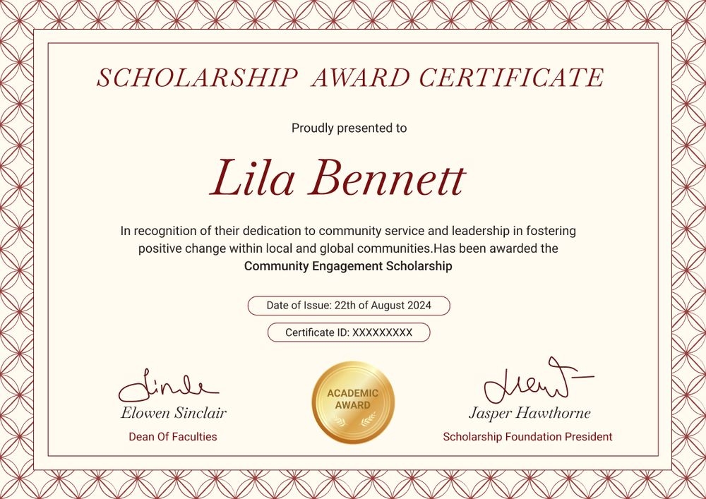 Decorative and professional scholarship certificate template landscape Decorative and professional scholarship certificate template landscape