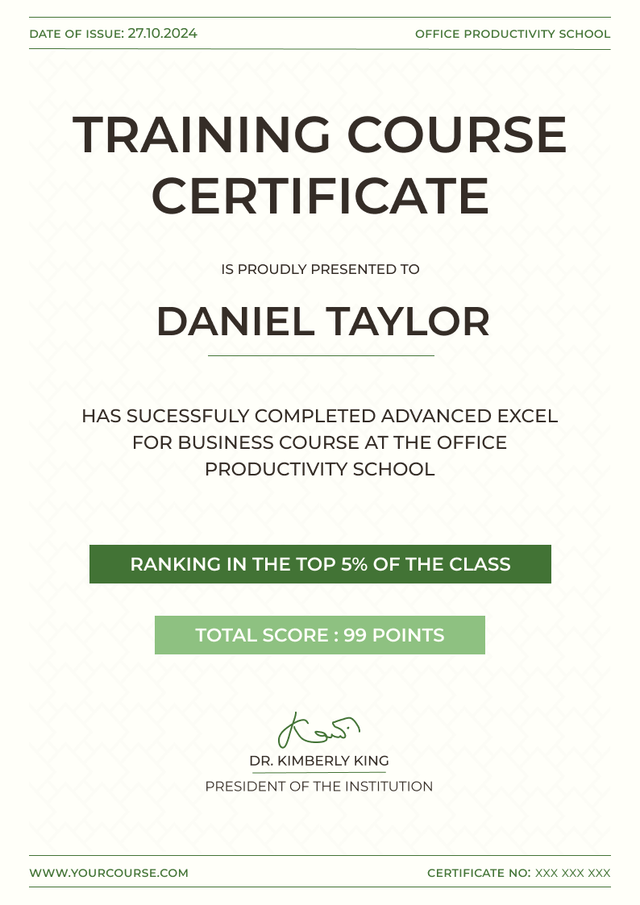 Refreshing and simple course certificate template Refreshing and simple course certificate template