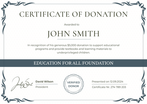Ornamental and professional donation certificate template landscape Ornamental and professional donation certificate template landscape