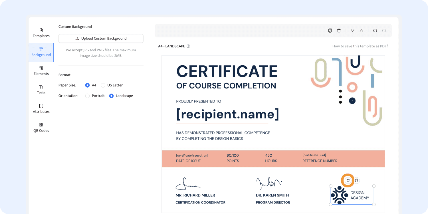 Removing the placement of logo in certificate. Removing the placement of logo in certificate.