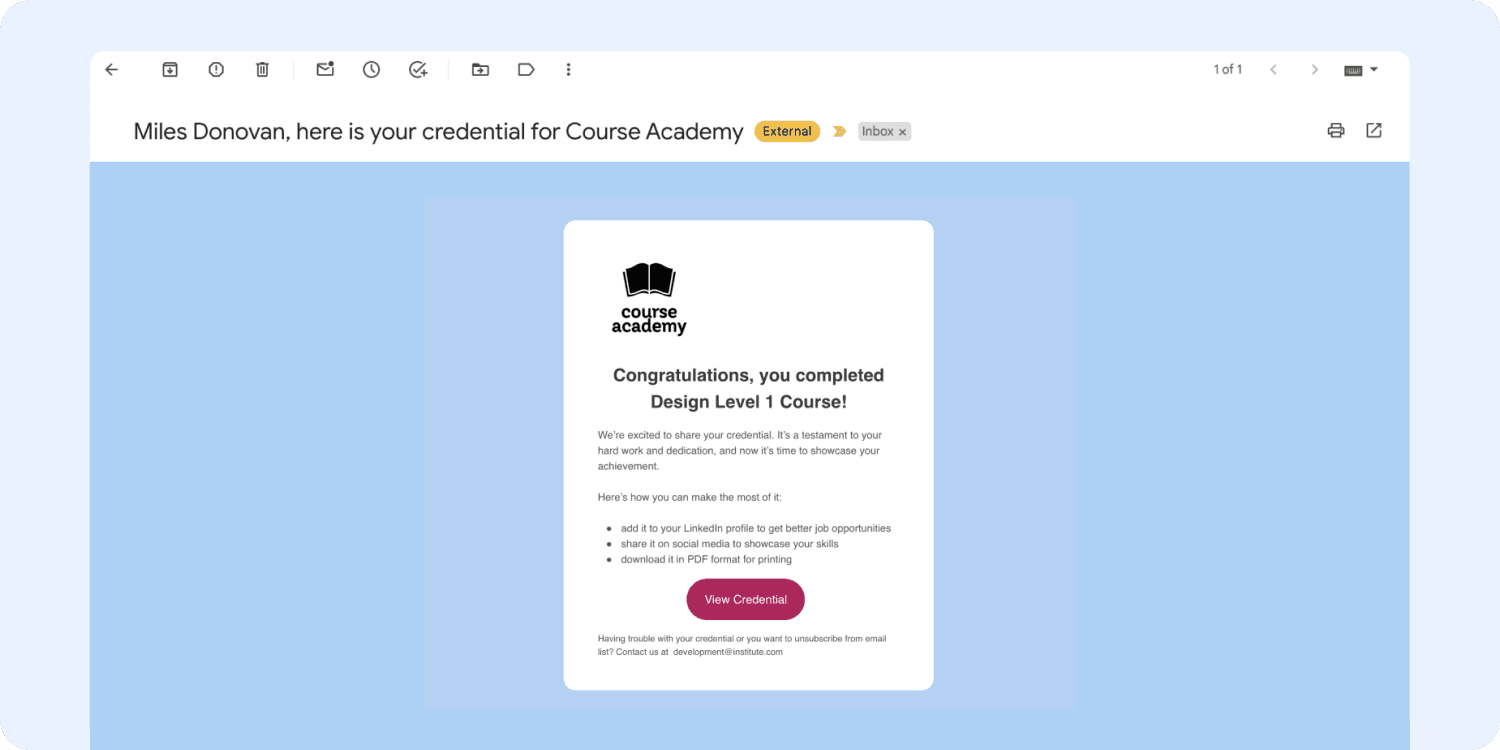 Email template with a certificate with logo image. Email template with a certificate with logo image.