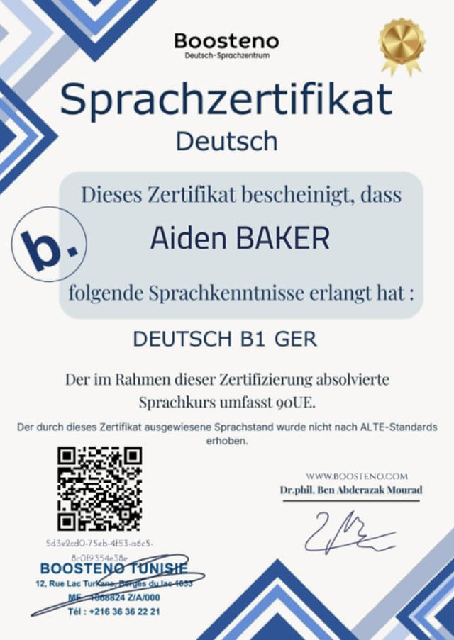 Boosteno – Certificate of Completion Boosteno – Certificate of Completion