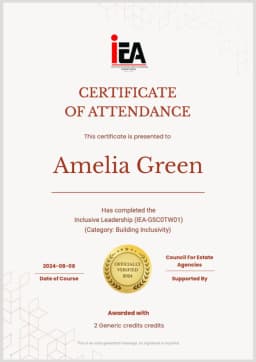 iea – Certificate of Attendance iea – Certificate of Attendance