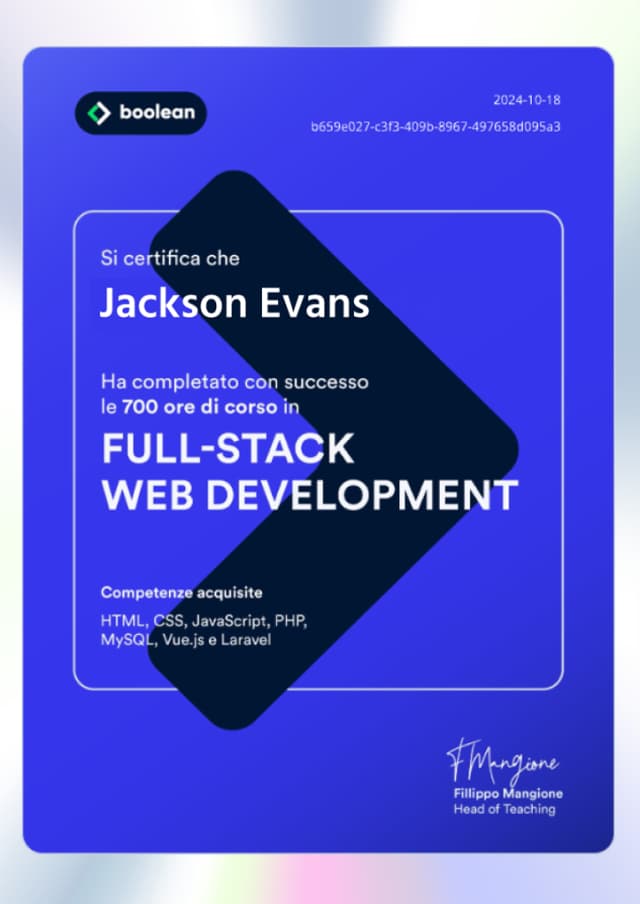 Boolean – Certificate of Completion Boolean – Certificate of Completion