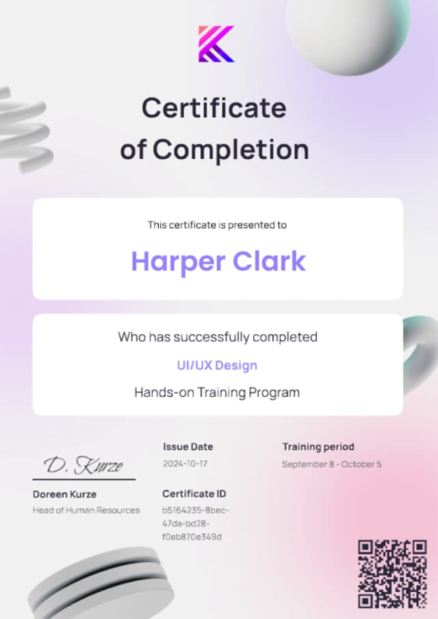 Certificate of Completion – UI/UX Design Course Certificate of Completion – UI/UX Design Course
