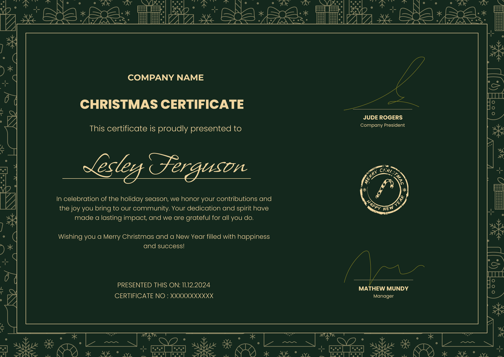 Free Simple and Festive Christmas Certificate Template - Edit & Download Landscape Free Simple and Festive Christmas Certificate Template - Edit & Download Landscape