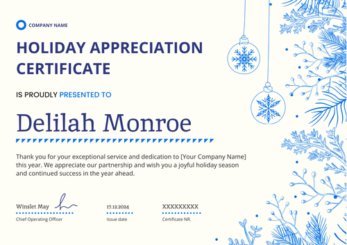 Free Snowy Christmas Certificate Template - Customize & Download Landscape Free Snowy Christmas Certificate Template - Customize & Download Landscape