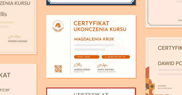 Certyfikat ukończenia kursu: 18 wzorów cover image Certyfikat ukończenia kursu: 18 wzorów cover image