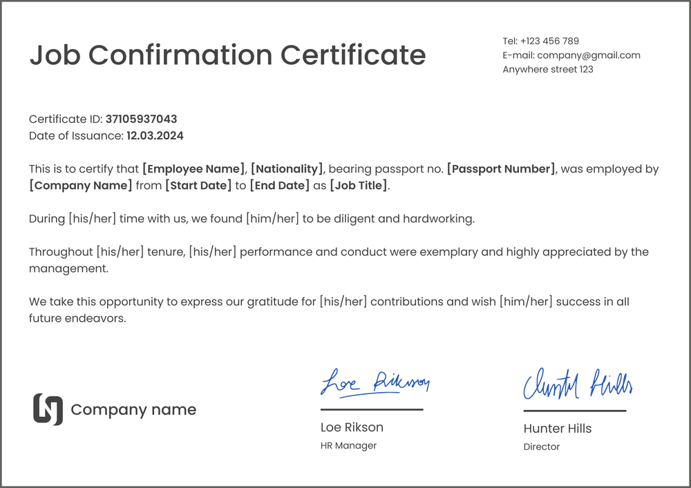 Free Official Certificate of Employment Template - Download & Edit Landscape Free Official Certificate of Employment Template - Download & Edit Landscape