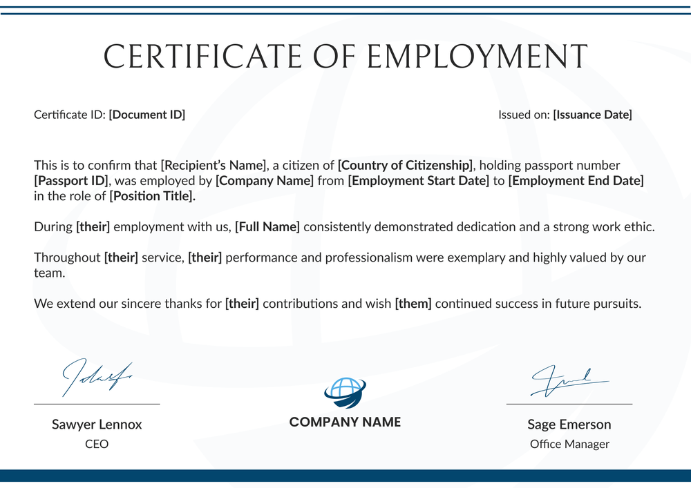 Free Subtle Certificate of Employment Template - Edit & Download Landscape Free Subtle Certificate of Employment Template - Edit & Download Landscape