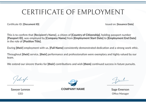 Free Subtle Certificate of Employment Template - Edit & Download Landscape Free Subtle Certificate of Employment Template - Edit & Download Landscape